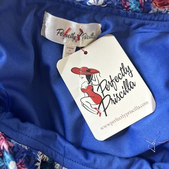 Perfectly Priscilla Dress Small One Shoulder Blue Floral Boho Tiered Preppy‎ NEW - Picture 8 of 16